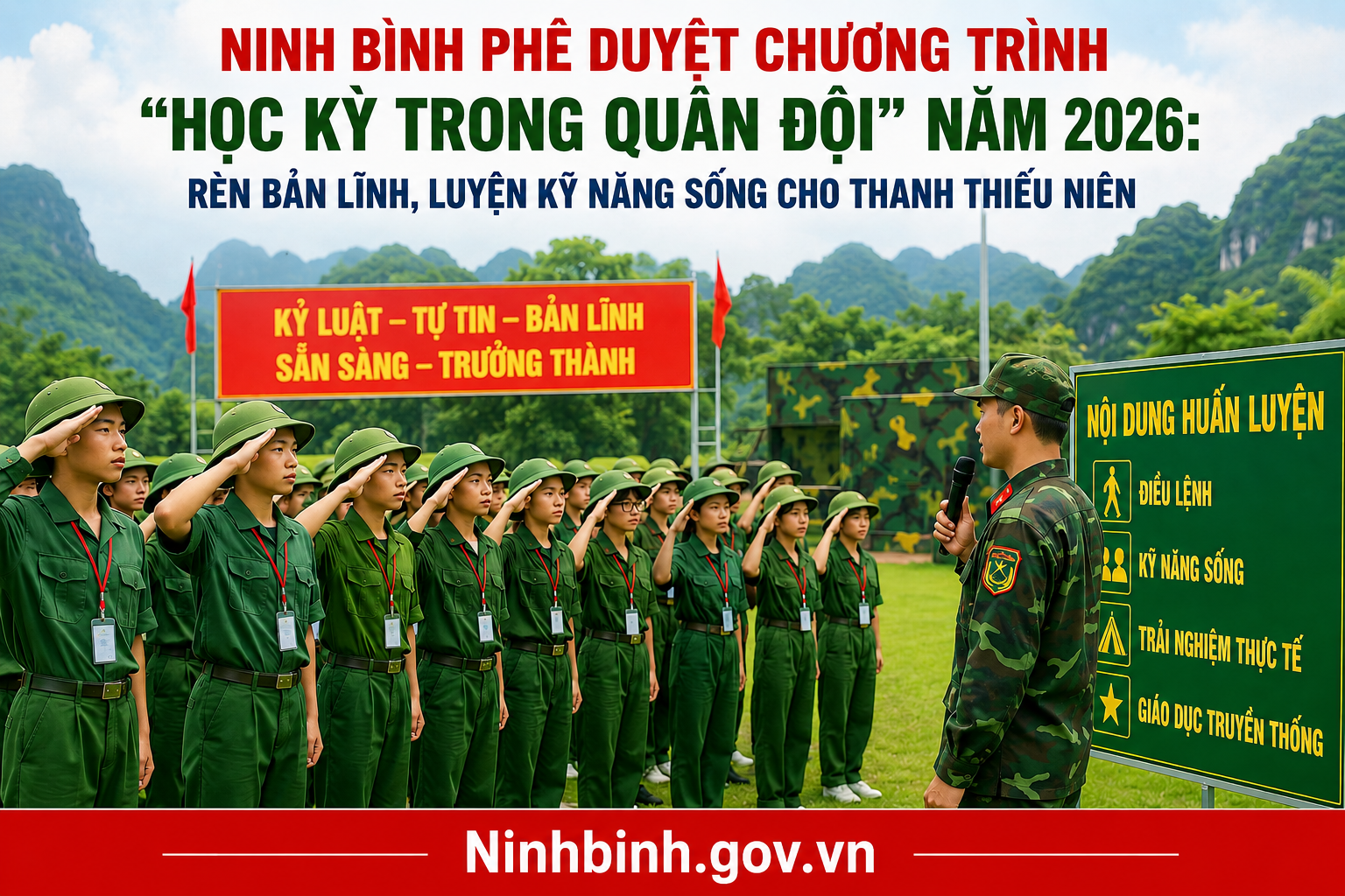 Ninh Bình phê duyệt chương trình “Học kỳ trong Quân đội” năm 2026: Rèn bản lĩnh, luyện kỹ năng sống cho thanh thiếu niên