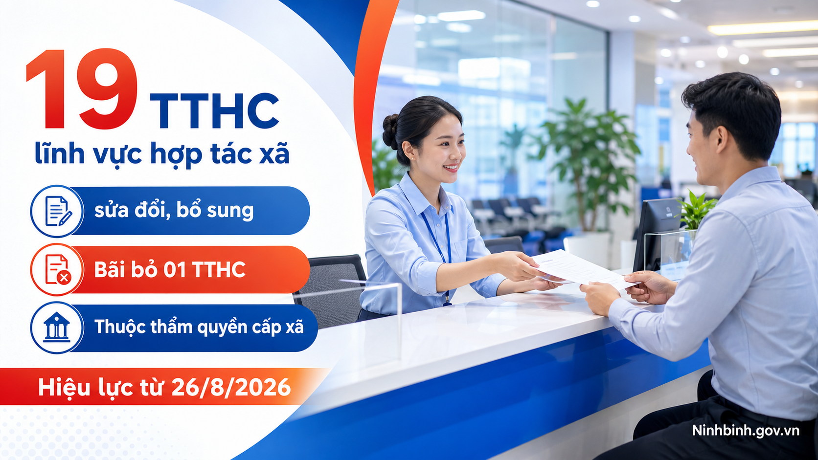 Công bố 19 TTHC sửa đổi, bổ sung, bãi bỏ 01 TTHC lĩnh vực hợp tác xã thuộc thẩm quyền cấp xã