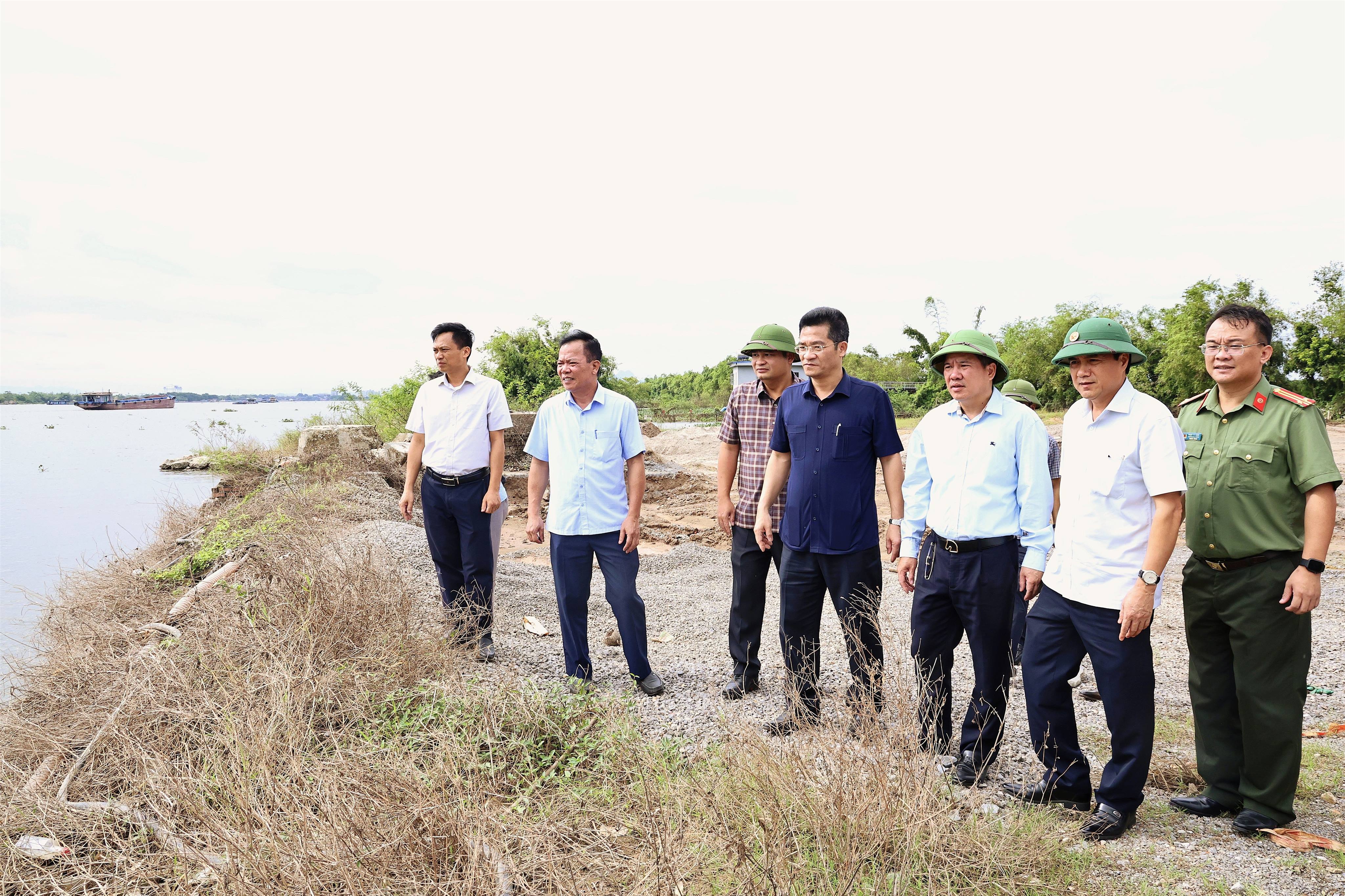 Đồng chí Phó Chủ tịch UBND tỉnh Trần Anh Dũng kiểm tra xử lý vi phạm đê điều tại xã Ý Yên, phường Tây Hoa Lư