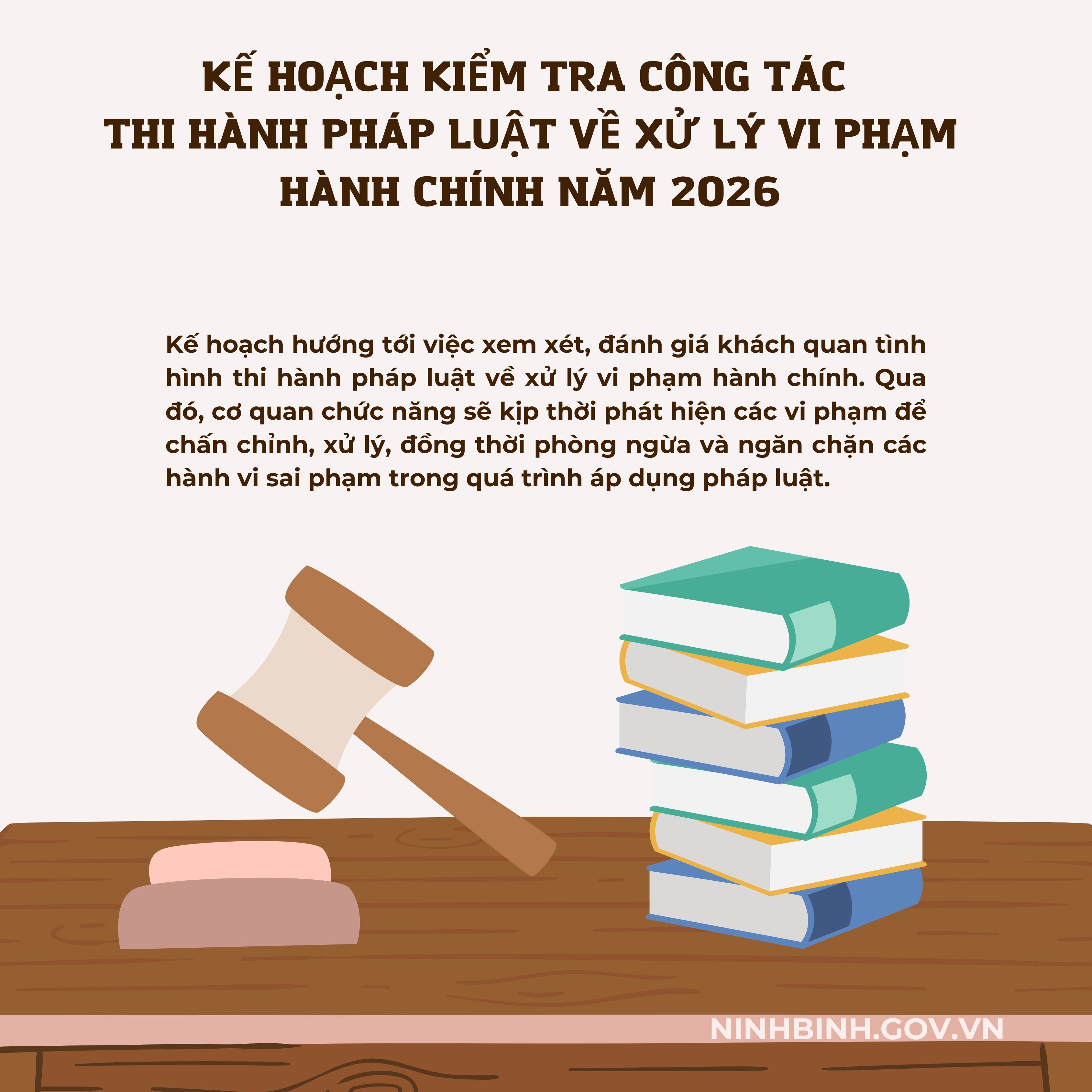 Kế hoạch kiểm tra công tác thi hành pháp luật về xử lý vi phạm hành chính năm 2026