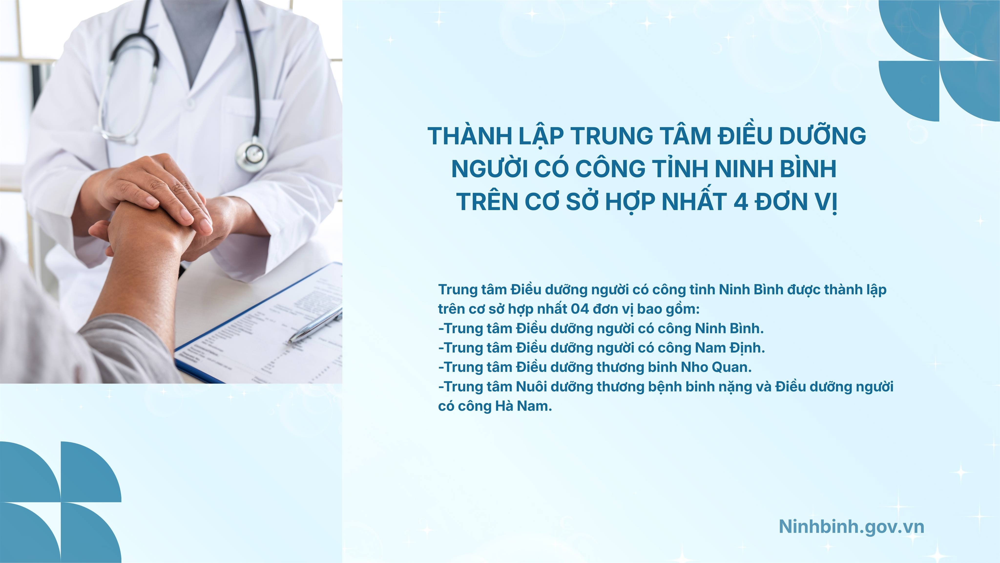 Thành lập Trung tâm Điều dưỡng người có công tỉnh Ninh Bình trên cơ sở hợp nhất 04 đơn vị