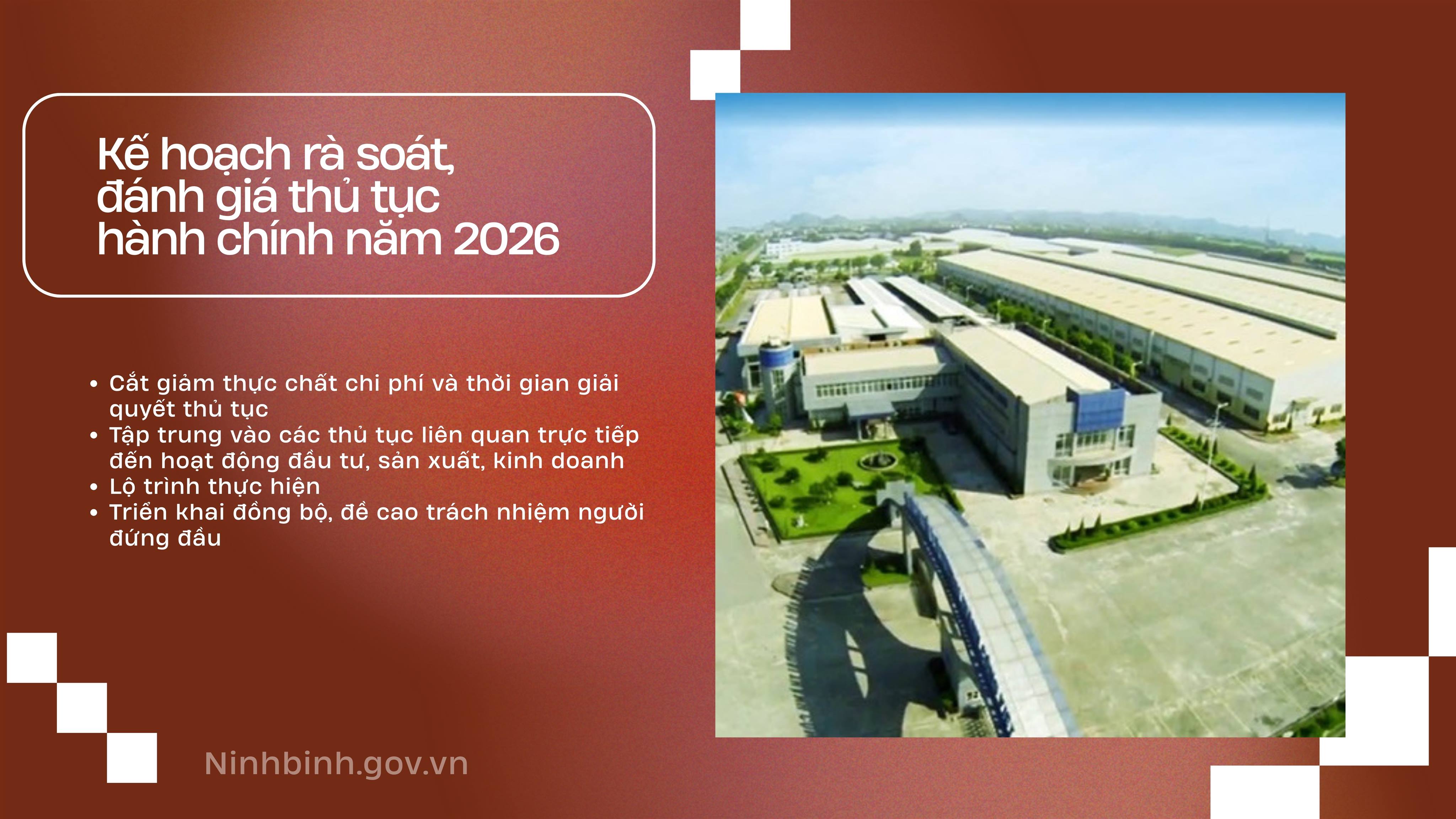 Ban Quản lý Khu kinh tế và các Khu công nghiệp tỉnh Ninh Bình ban hành Kế hoạch rà soát, đánh giá thủ tục hành chính năm 2026