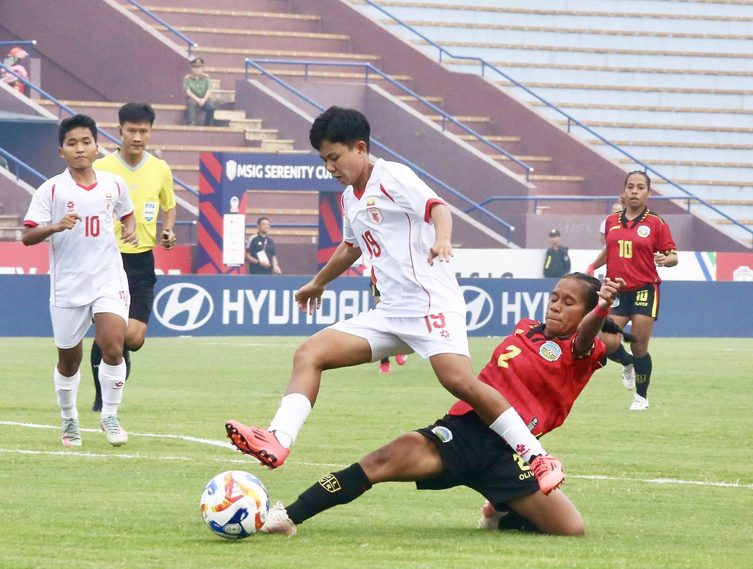 Giải Bóng đá nữ vô địch Đông Nam Á 2025: Đội tuyển nữ Myanmar giành chiến thắng 3 - 0 trước đội tuyển nữ Timor-Leste