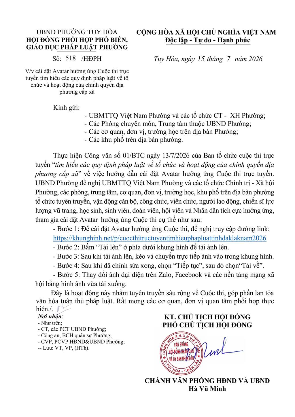 Thông báo cài đặt Avatar hưởng ứng Cuộc thi trực tuyến tìm hiểu các quy định pháp luật về tổ chức và hoạt động của chính quyền địa phương cấp xã
