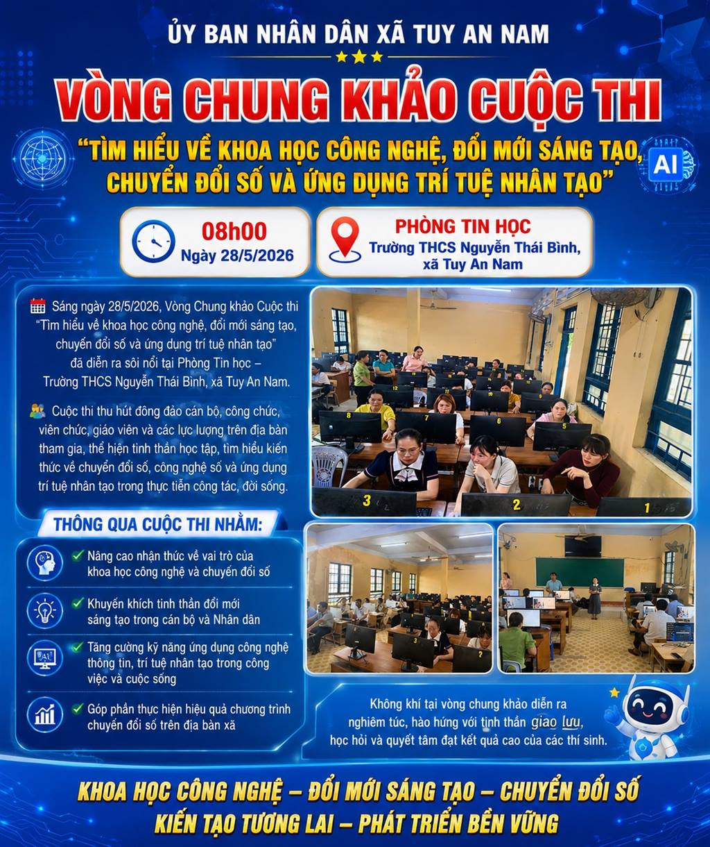 UBND XÃ TUY AN NAM TỔ CHỨC VÒNG CHUNG KHẢO CUỘC THI  “TÌM HIỂU VỀ KHOA HỌC CÔNG NGHỆ, ĐỔI MỚI SÁNG TẠO, CHUYỂN ĐỔI SỐ VÀ ỨNG DỤNG TRÍ TUỆ NHÂN TẠO”
