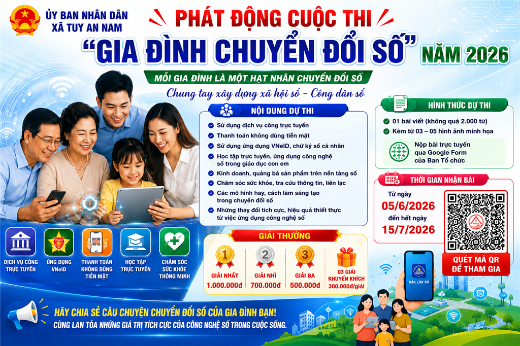 UBND XÃ TUY AN NAM PHÁT ĐỘNG CUỘC THI “GIA ĐÌNH CHUYỂN ĐỔI SỐ” NĂM 2026