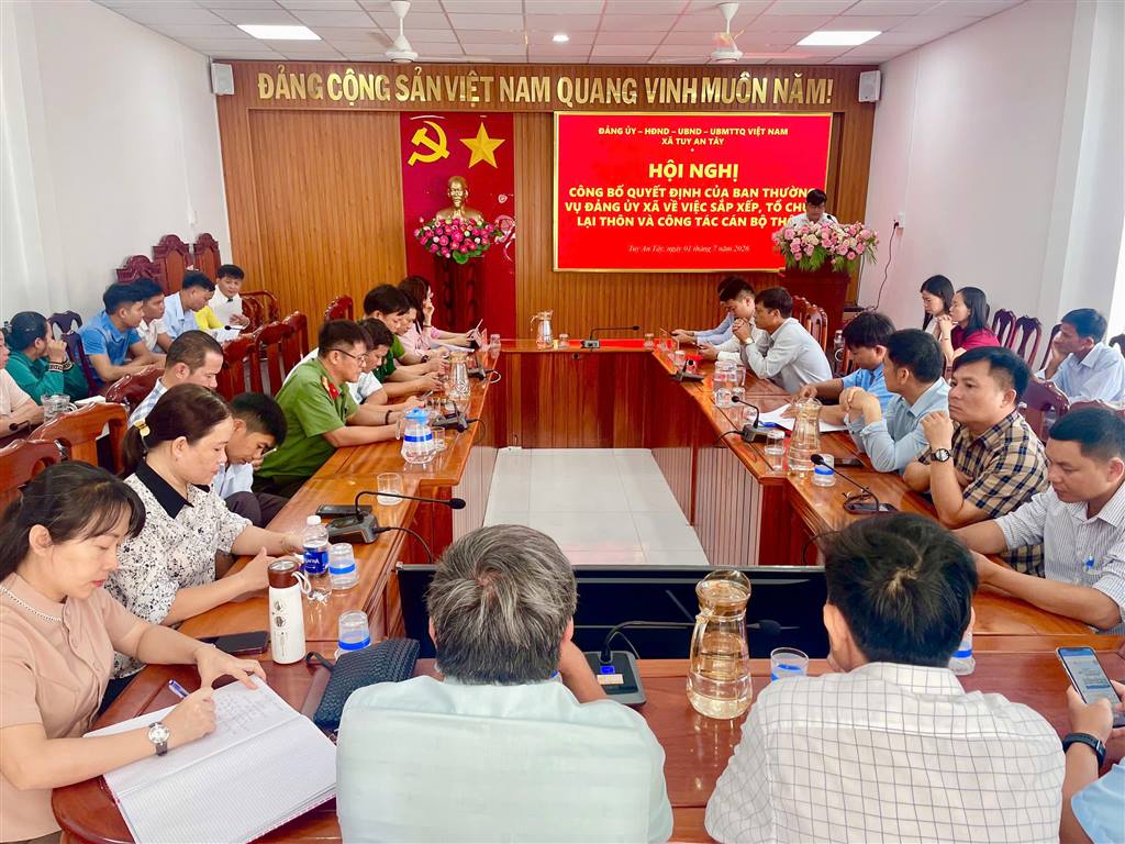 TUY AN TÂY CÔNG BỐ CÁC QUYẾT ĐỊNH VỀ SẮP XẾP THÔN VÀ KIỆN TOÀN TỔ CHỨC Ở CƠ SỞ