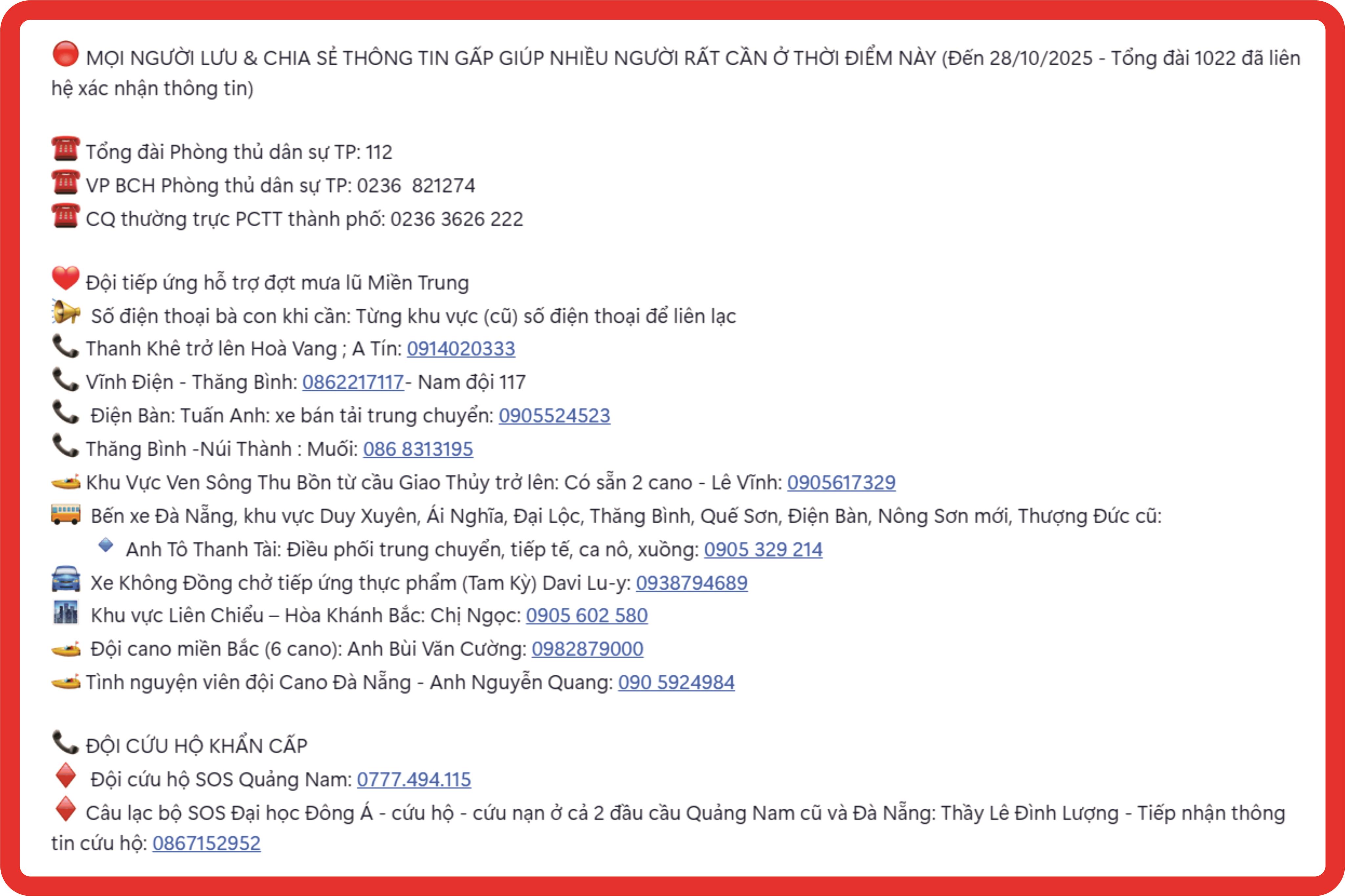 Thông tin có đầu mối hỗ trợ đợt mưa lũ Miền Trung