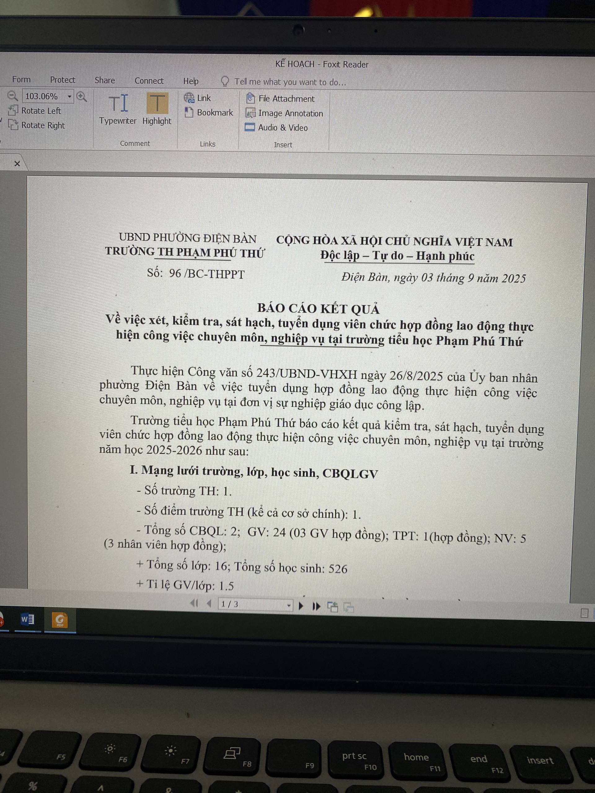 BÁO CÁO KẾT QUẢ VỀ VIỆC XÉT, KTRA, SÁT HẠCH TUYỂN DỤNG VC HĐLĐ