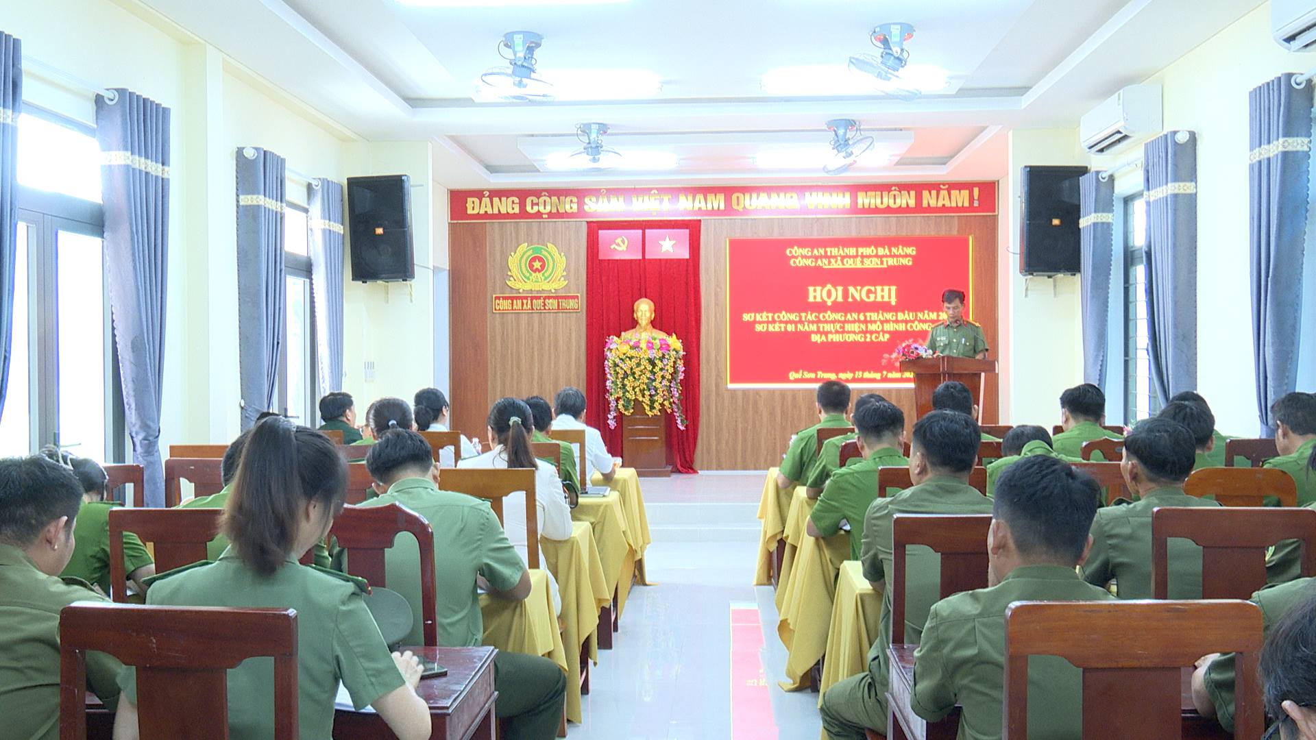 Công an xã Quế Sơn Trung Hội nghị Sơ kết công tác 6 tháng đầu năm 2026