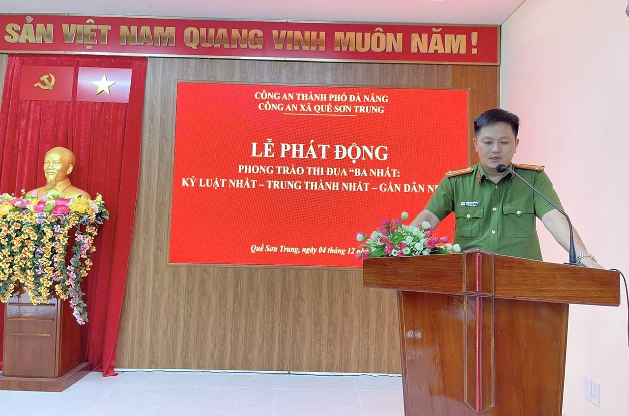 Công an xã Quế Sơn Trung tổ chức Lễ phát động Phong trào thi đua ba nhất.