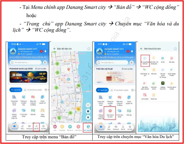phối hợp triển khai tiện ích “WC cộng đồng” trên app Danang Smart City để người dân, du khách dễ tiếp cận, sử dụng