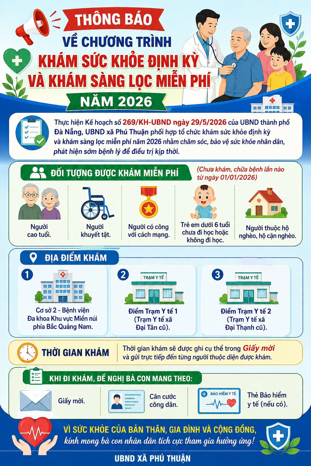 CHƯƠNG TRÌNH KHÁM SỨC KHỎE ĐỊNH KỲ VÀ KHÁM SÀNG LỌC MIỄN PHÍ