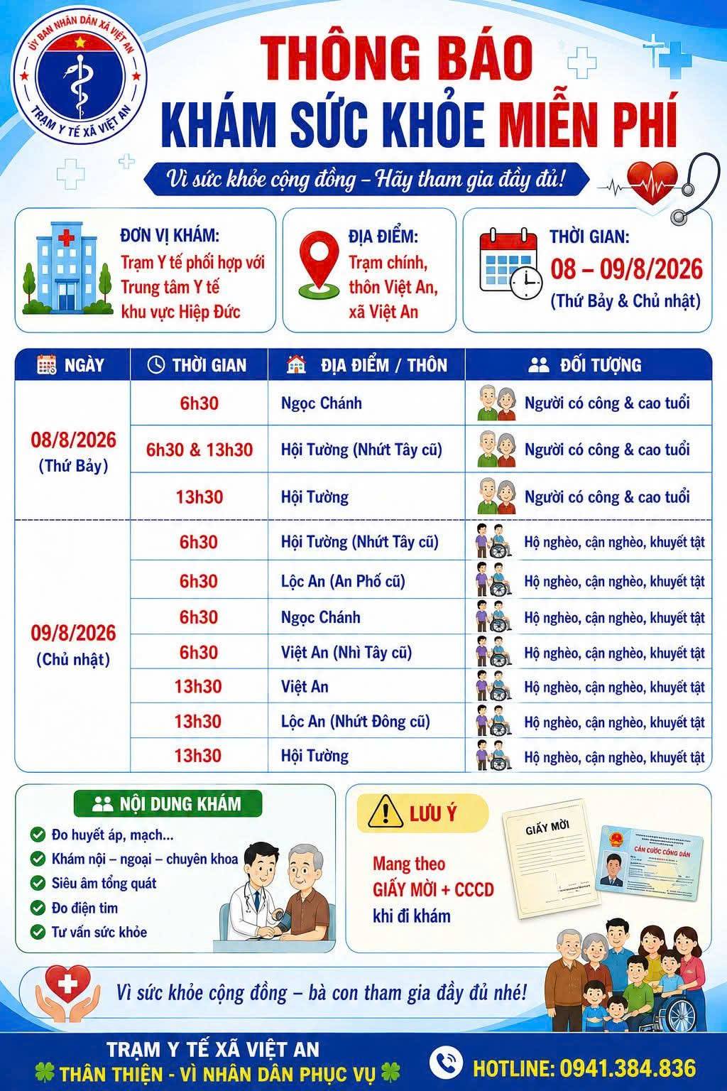 THÔNG BÁO KHÁM SỨC KHỎE MIỄN PHÍ