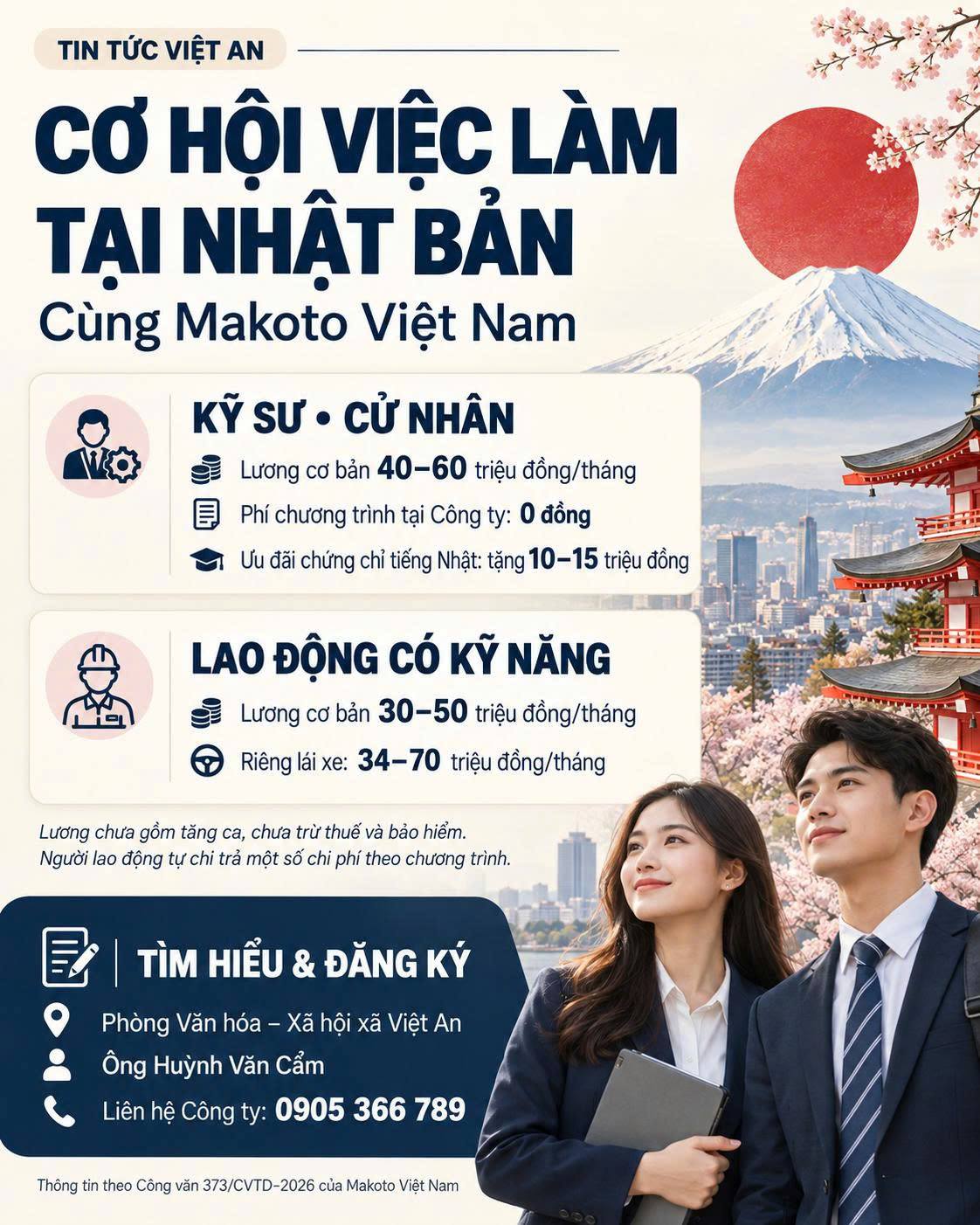 CƠ HỘI LÀM VIỆC TẠI NHẬT BẢN CHO NGƯỜI LAO ĐỘNG XÃ VIỆT AN