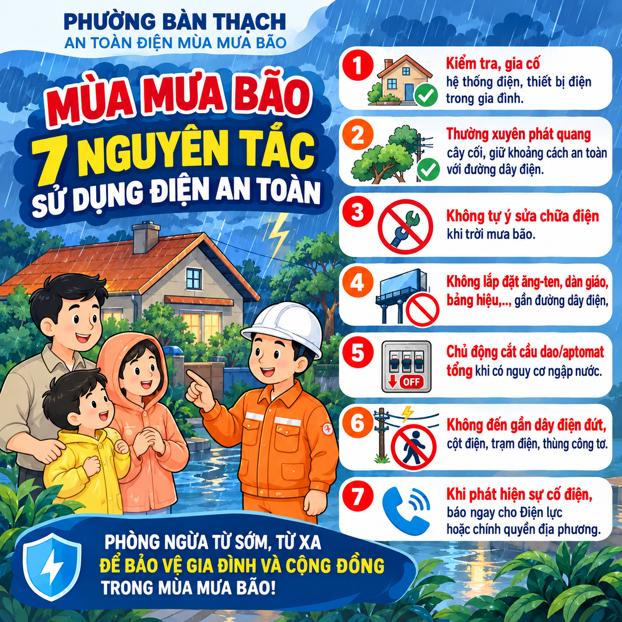 7 nguyên tắc sử dụng điện an toàn trong mùa mưa bão