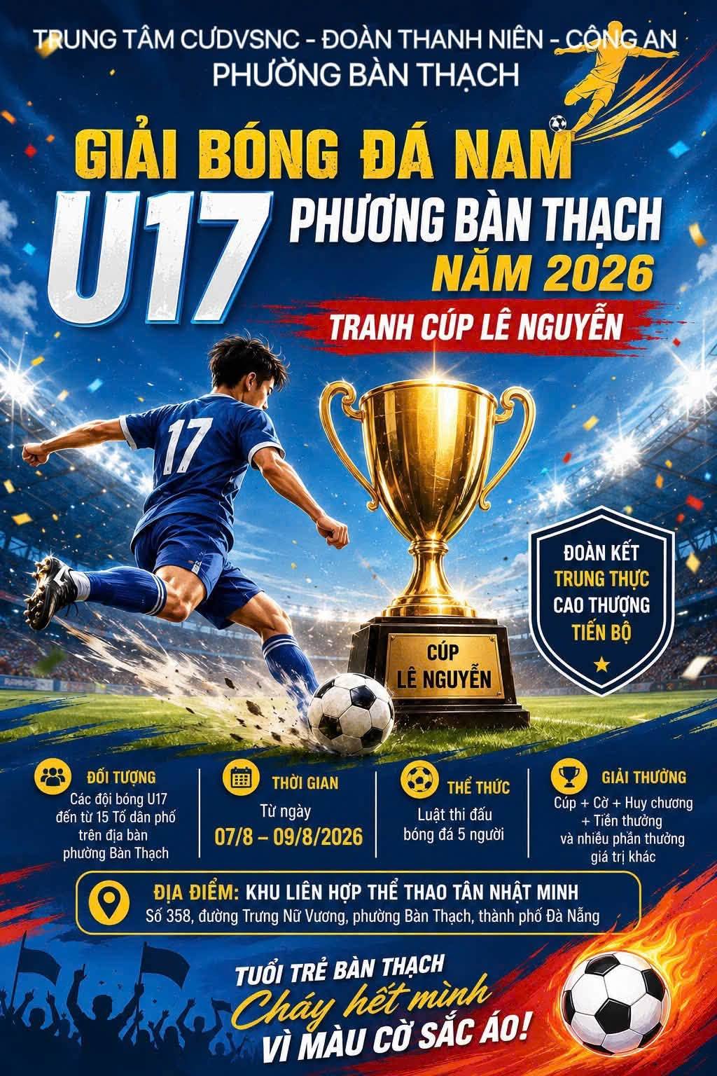 Khởi tranh Giải bóng đá nam U17 phường Bàn Thạch năm 2026 tranh Cúp Lê Nguyễn