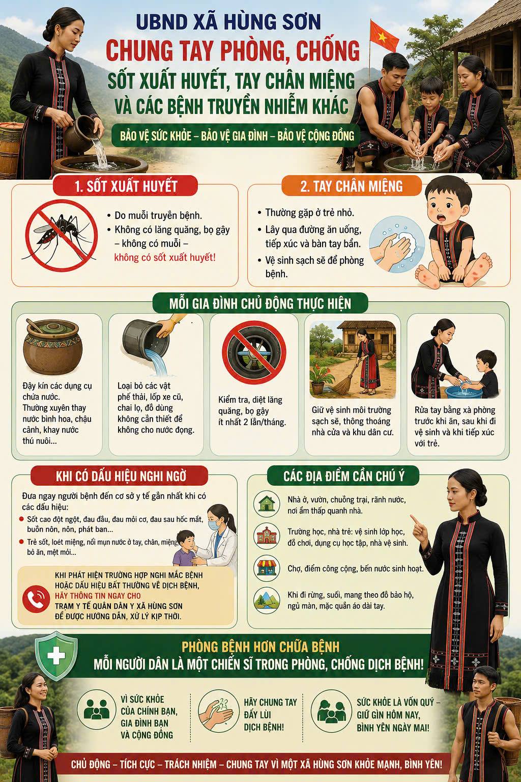 UBND XÃ HÙNG SƠN TĂNG CƯỜNG PHÒNG, CHỐNG SỐT XUẤT HUYẾT, TAY CHÂN MIỆNG VÀ CÁC BỆNH TRUYỀN NHIỄM