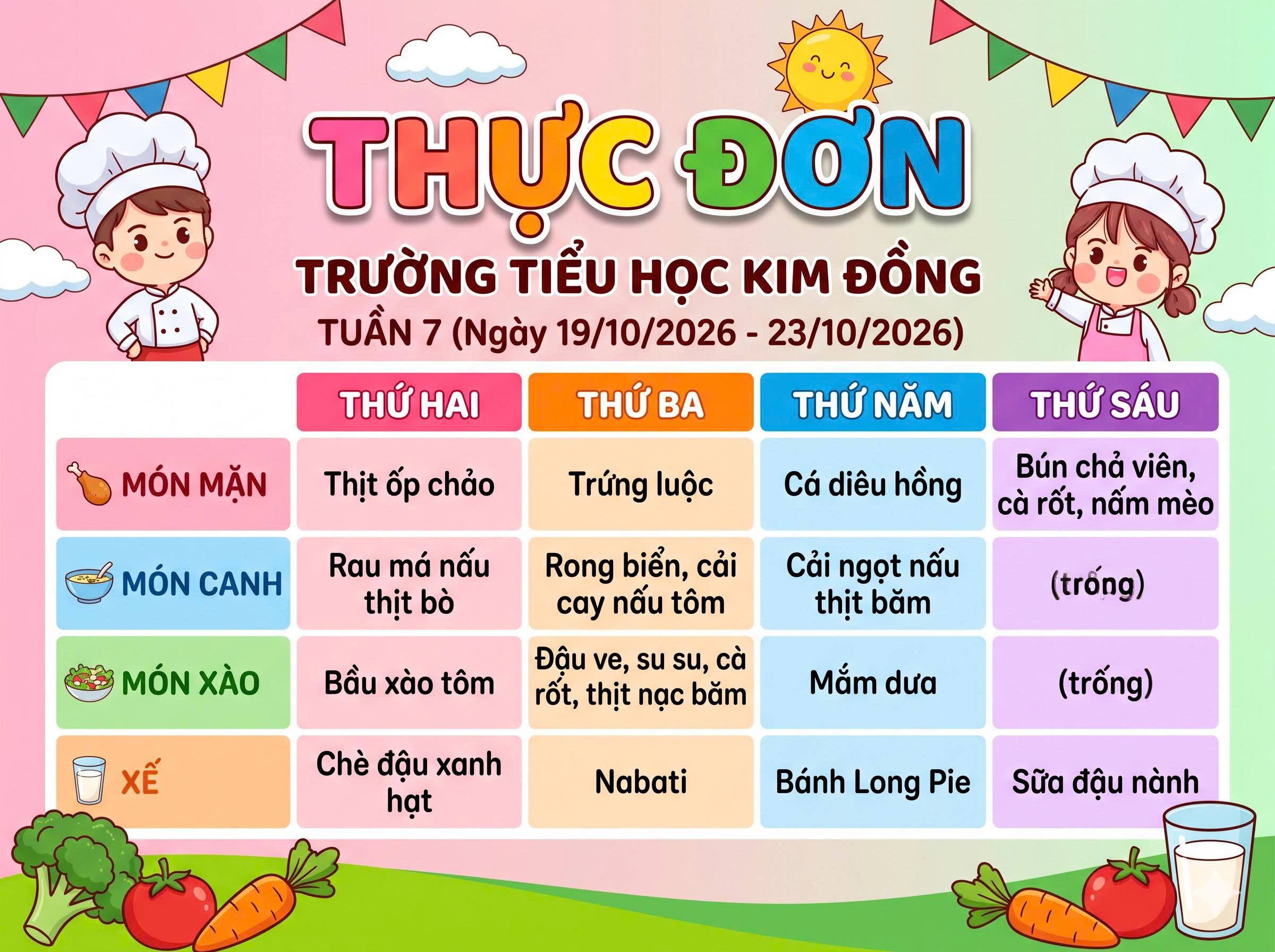 Thực đơn tuần 7 (từ ngày 19/10/2026 -23/10/2026)