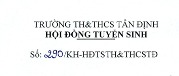 290/KH-TH&THCSTĐ ngày 13/5/2026 về Kế hoạch Tuyển sinh lớp 1 và lớp 6, năm học 2026-2027