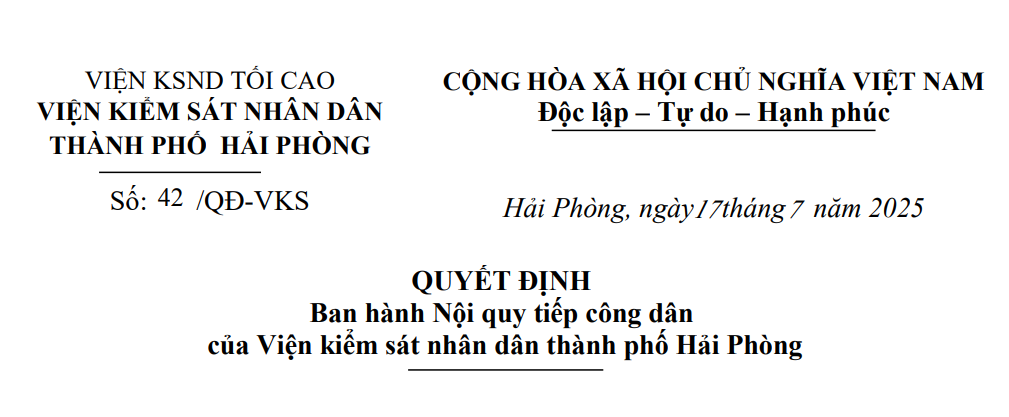 Nội quy tiếp công dân của Viện kiểm sát nhân dân thành phố Hải Phòng