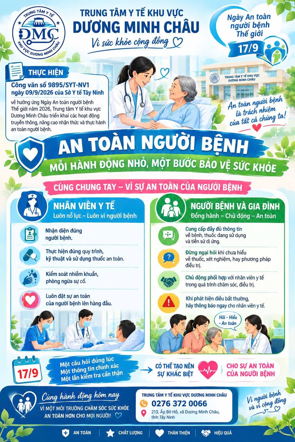 🏥 AN TOÀN NGƯỜI BỆNH – MỖI HÀNH ĐỘNG NHỎ, MỘT BƯỚC BẢO VỆ SỨC KHỎE 💙