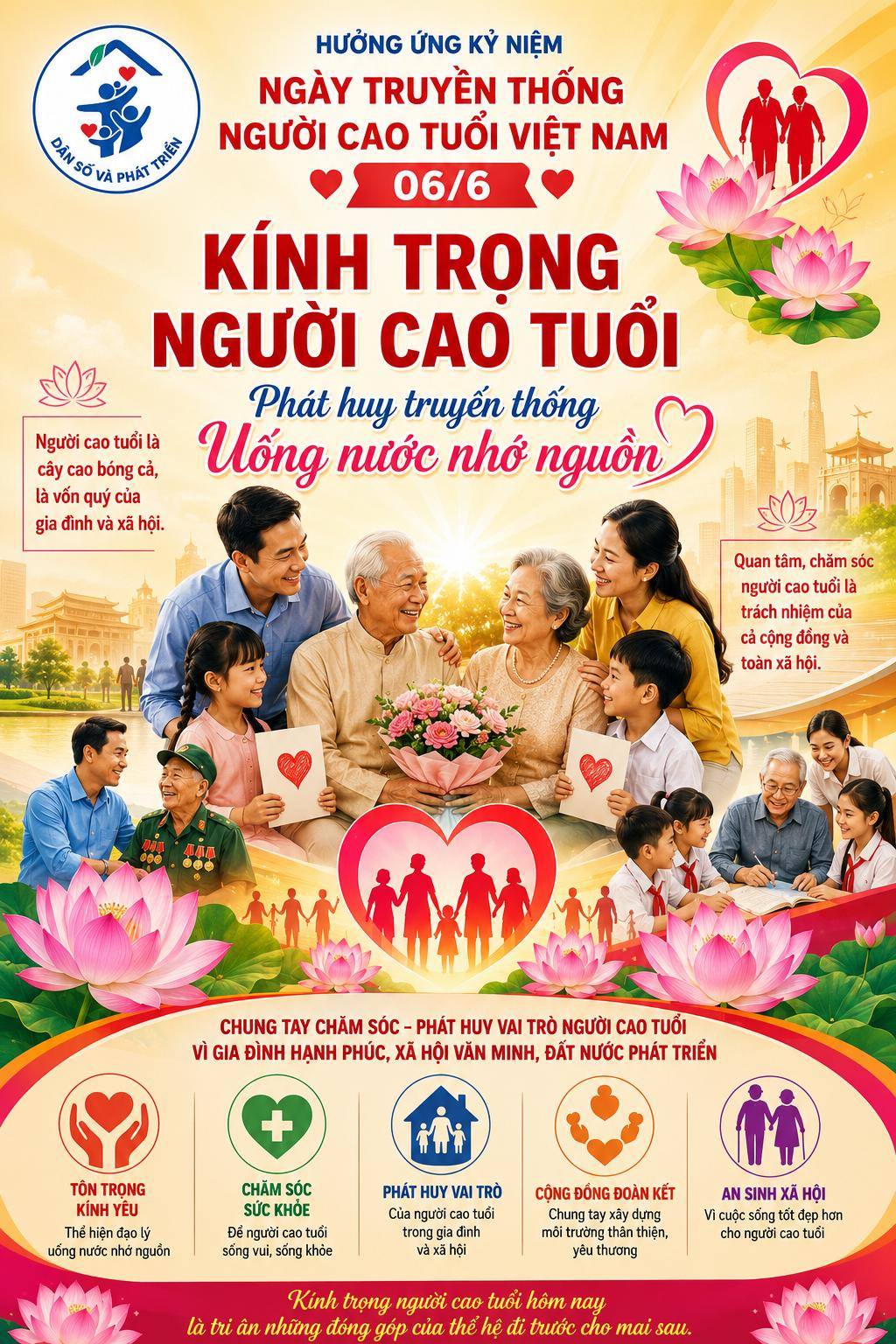 Hưởng ứng Ngày Người cao tuổi Việt Nam 06/6/2026: CHUNG TAY CHĂM SÓC, PHÁT HUY VAI TRÒ NGƯỜI CAO TUỔI TRONG GIA ĐÌNH VÀ XÃ HỘI
