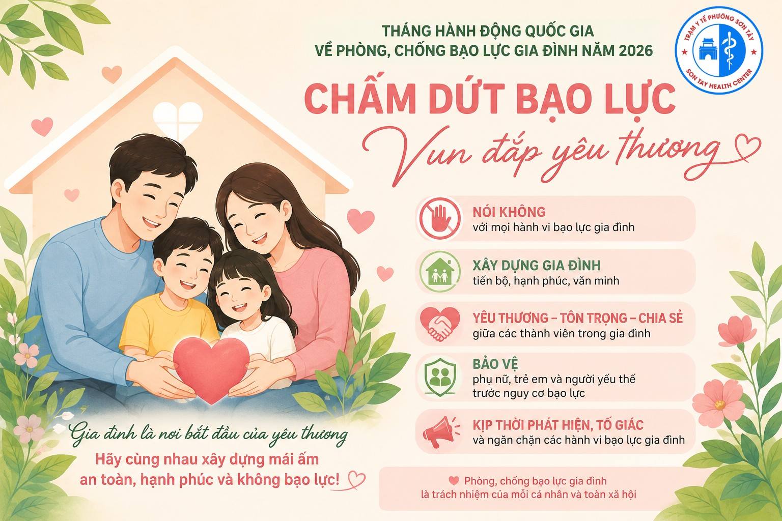 THÁNG HÀNH ĐỘNG QUỐC GIA VỀ PHÒNG, CHỐNG BẠO LỰC GIA ĐÌNH NĂM 2026: “CHẤM DỨT BẠO LỰC, VUN ĐẮP YÊU THƯƠNG”