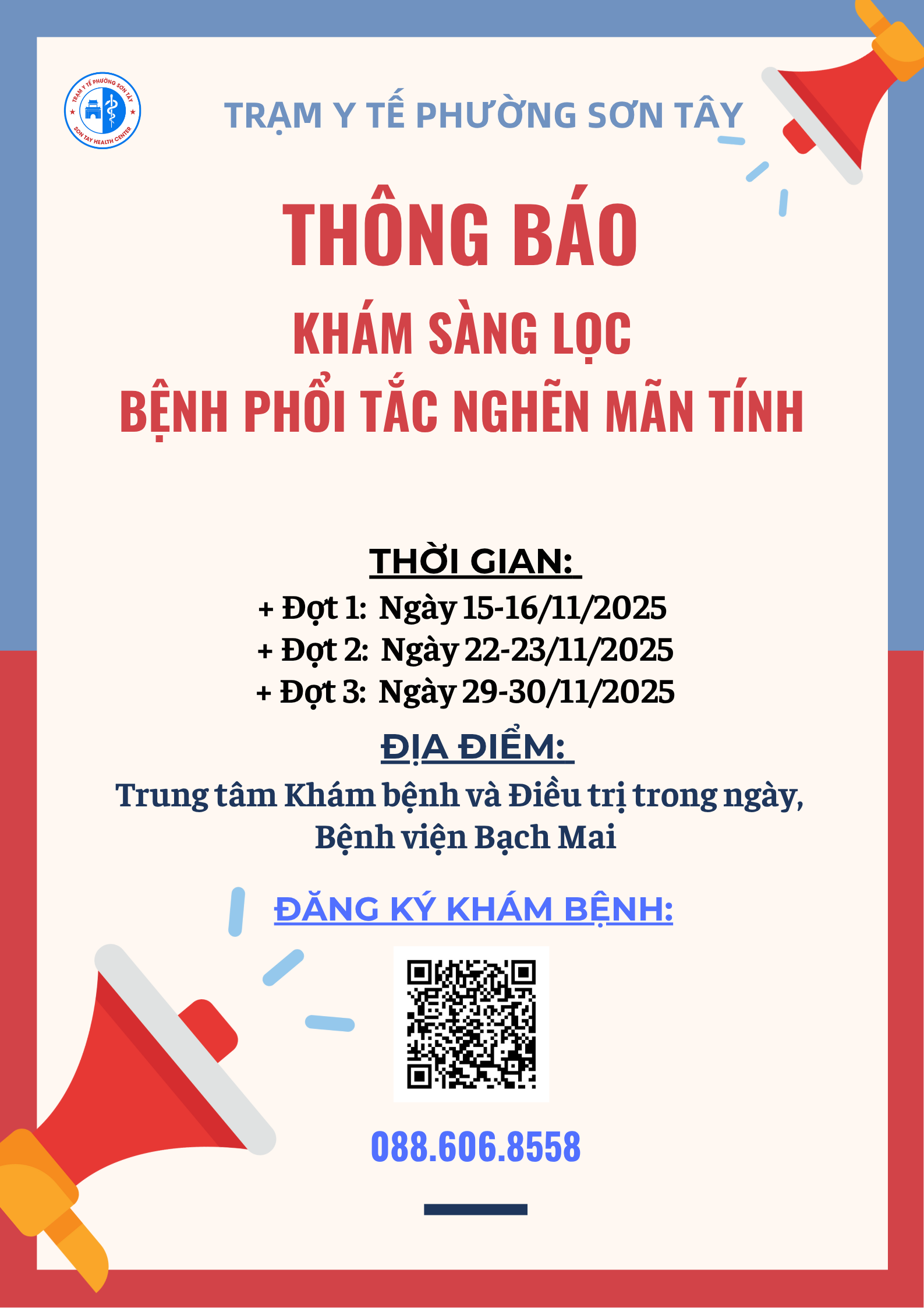 Thông báo: Khám sàng lọc bệnh phổi tắc nghẽn mạn tính tại Trung tâm Khám bệnh và Điều trị trong ngày - Bệnh viện Bạch Mai