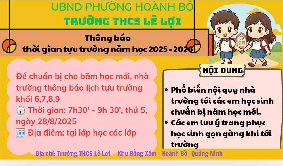 📢 THÔNG BÁO LỊCH TỰU TRƯỜNG. NĂM HỌC 2025 – 2026