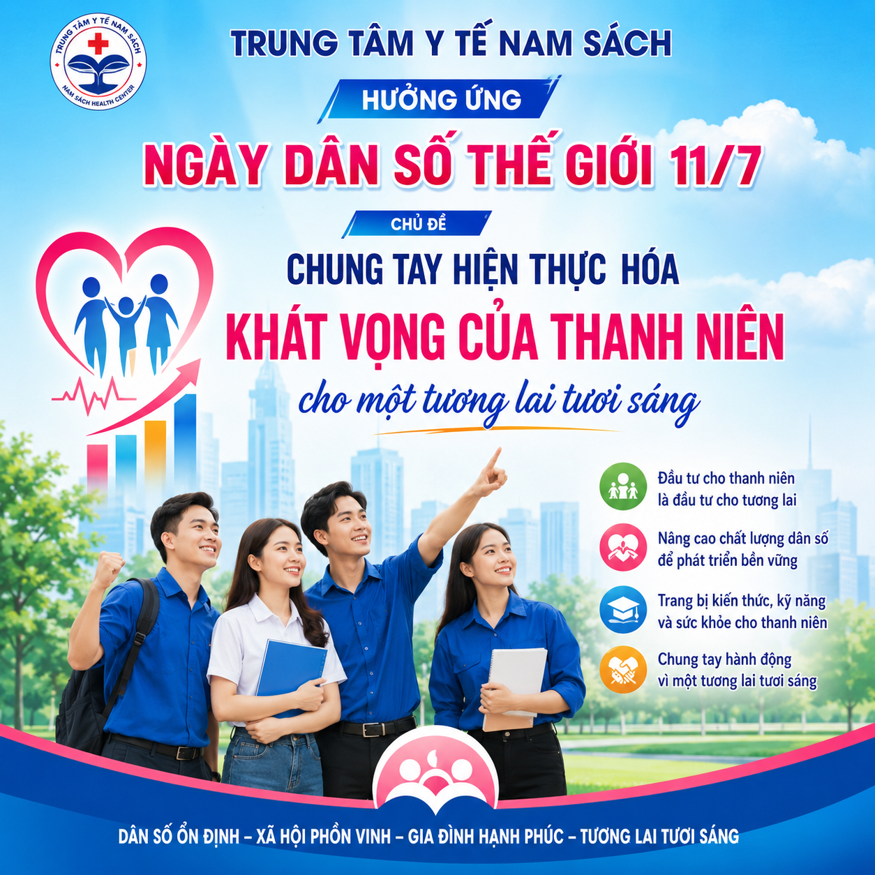 HƯỞNG ỨNG NGÀY DÂN SỐ THẾ GIỚI 11/7 CHUNG TAY HIỆN THỰC HÓA KHÁT VỌNG CỦA THANH NIÊN CHO MỘT TƯƠNG LAI TƯƠI SÁNG