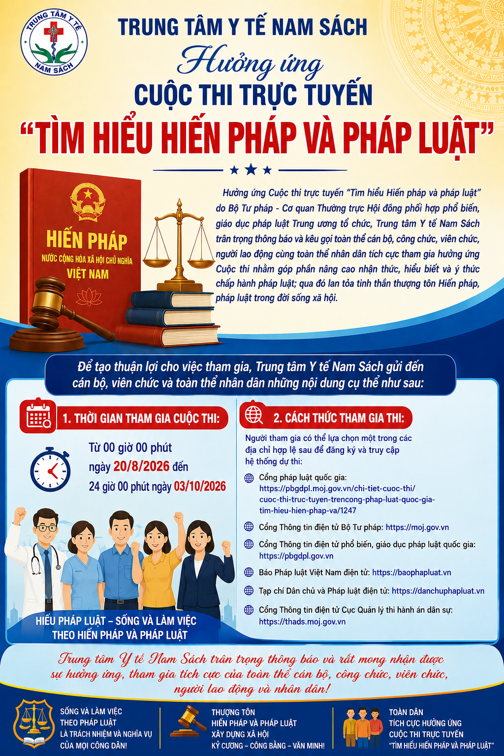 TRUNG TÂM Y TẾ NAM SÁCH  HƯỞNG ỨNG CUỘC THI TRỰC TUYẾN  "TÌM HIỂU HIẾN PHÁP VÀ PHÁP LUẬT"