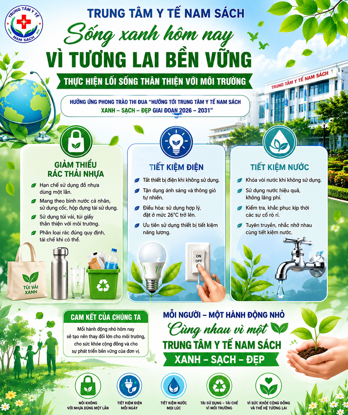 THỰC HIỆN LỐI SỐNG THÂN THIỆN VỚI MÔI TRƯỜNG – CHUNG TAY XÂY DỰNG TRUNG TÂM Y TẾ XANH, BỀN VỮNG