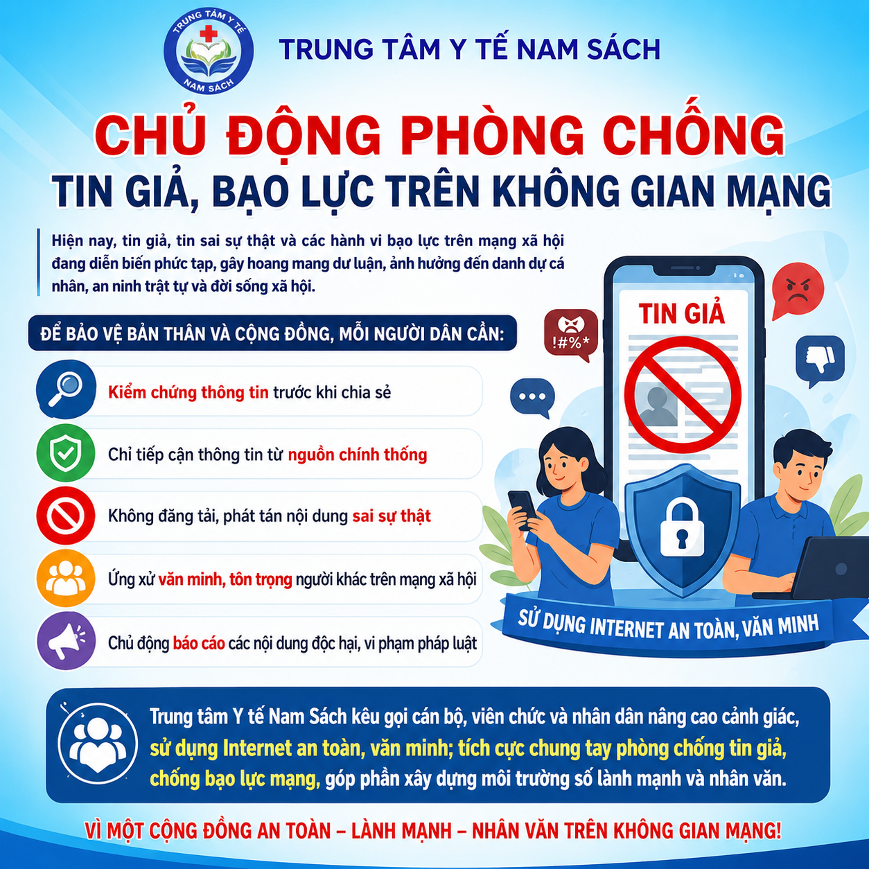 CHỦ ĐỘNG PHÒNG CHỐNG TIN GIẢ, BẠO LỰC  TRÊN KHÔNG GIAN MẠNG