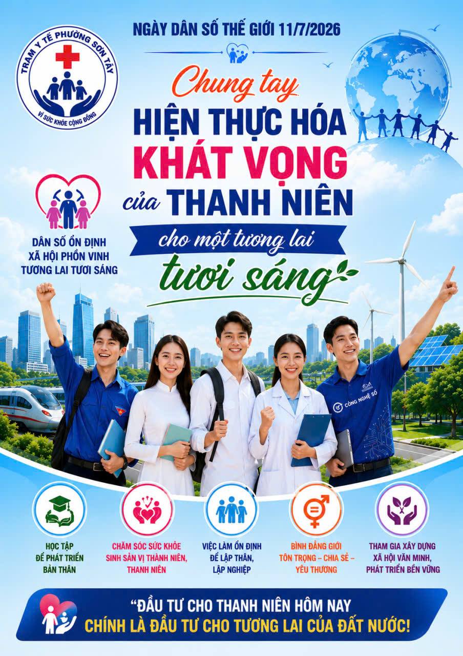 HƯỞNG ỨNG NGÀY DÂN SỐ THẾ GIỚI 11/7/2026  Chủ đề: "Chung tay hiện thực hóa khát vọng của thanh niên cho một tương lai tươi sáng"