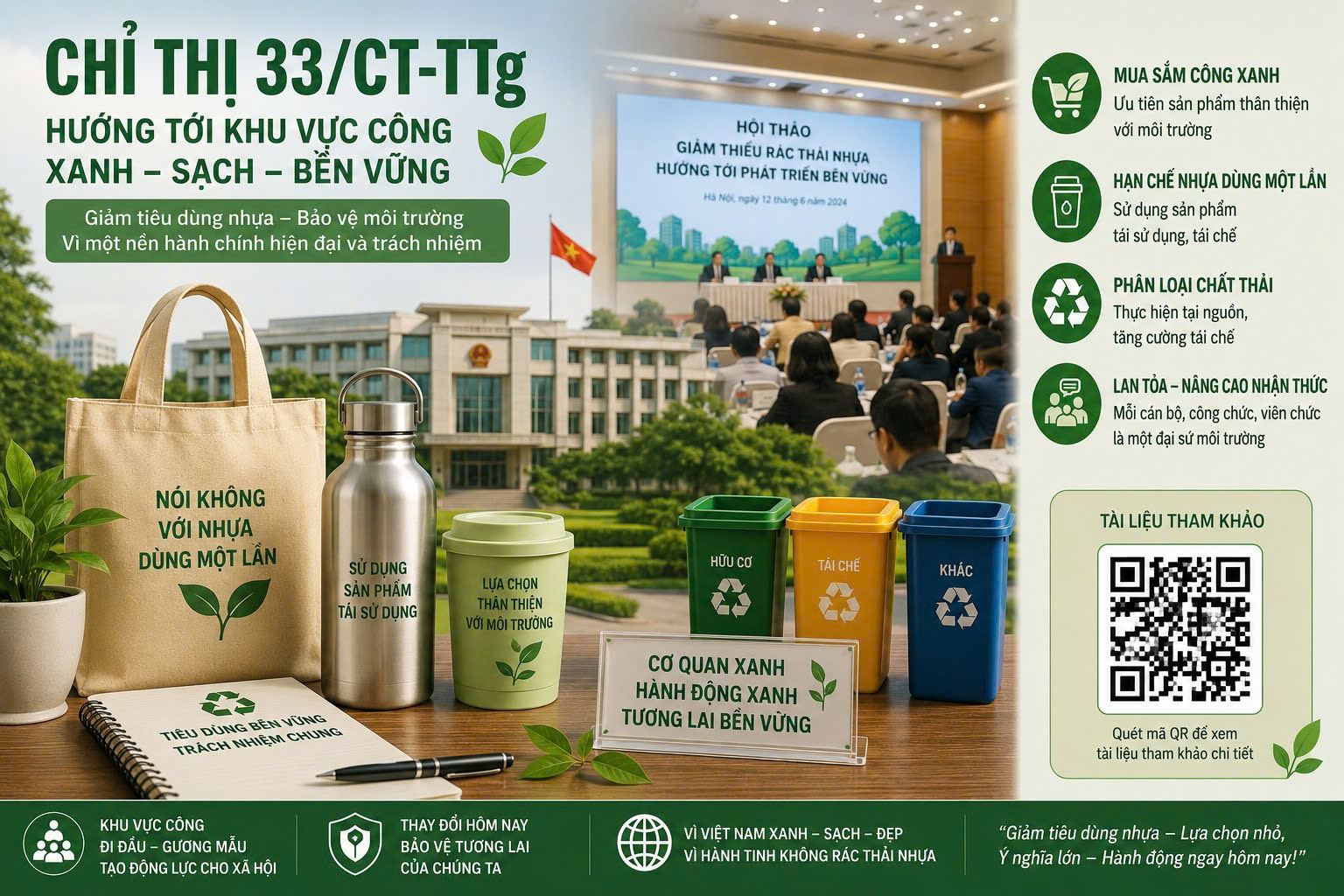 Thực hiện Chỉ thị số 33 trong giảm nhựa tại các cơ quan nhà nước: từ chính sách đến thực tiễn triển khai
