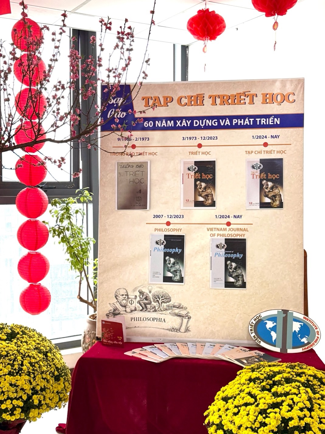 A display board with pictures and flowers
AI-generated content may be incorrect.