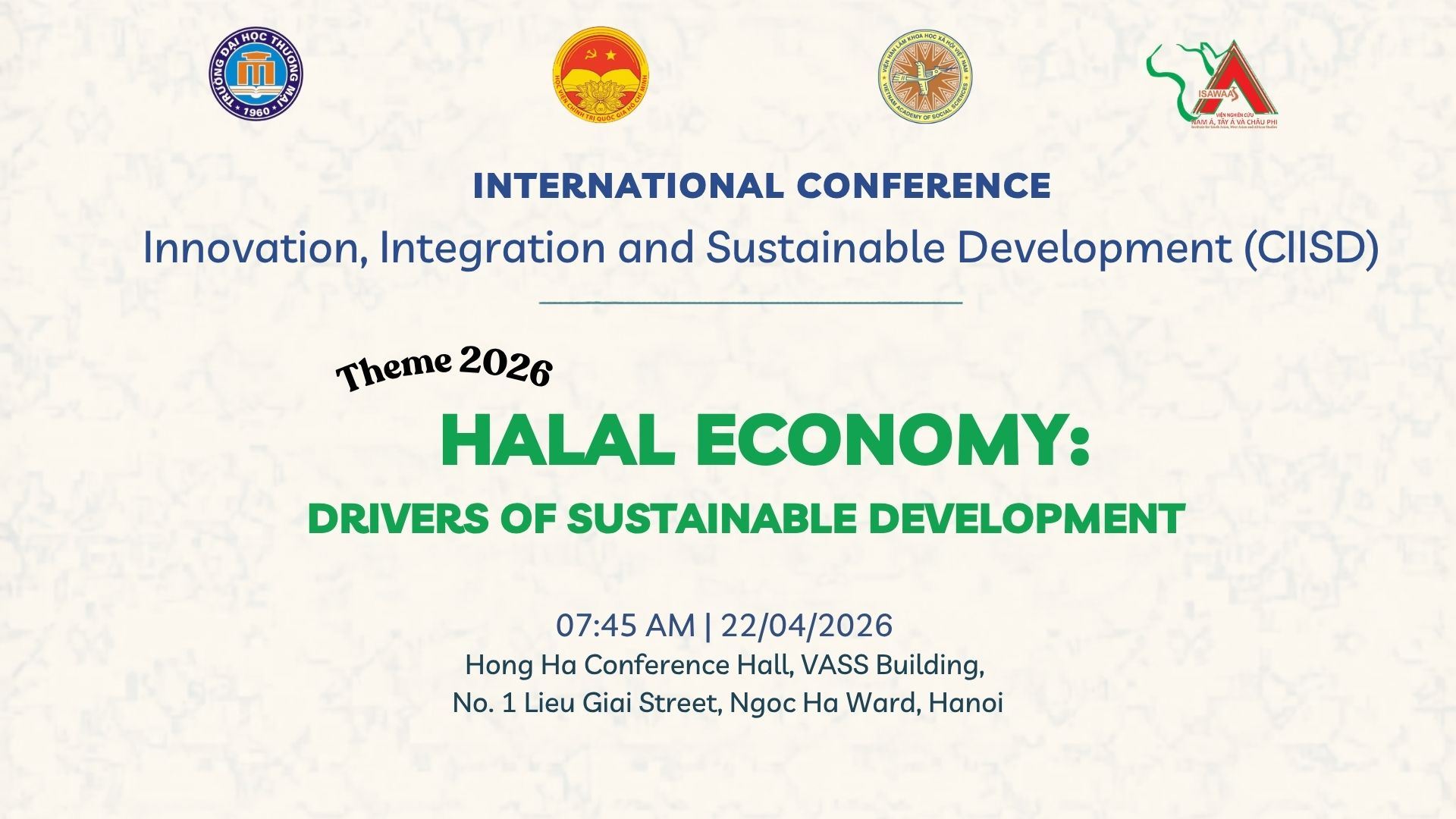 [Sự kiện sắp diễn ra] Hội thảo khoa học quốc tế: Hội thảo: "Đổi mới sáng tạo, Hội nhập và Phát triển bền vững" (CIISD 2) năm 2026