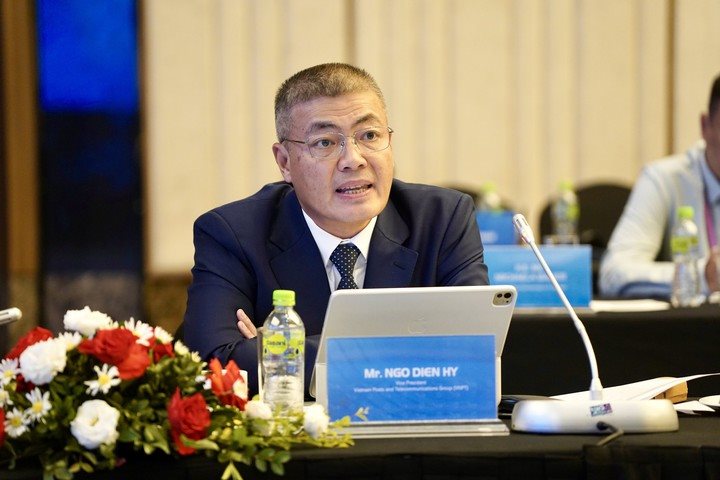 Ông Ngô Diên Hy, Phó Tổng Giám đốc Tập đoàn Bưu chính Viễn thông Việt Nam (VNPT), phát biểu tại Hội nghị.