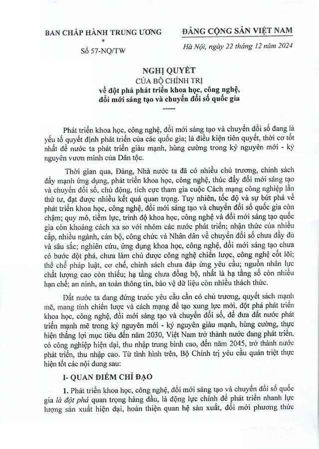 TOÀN VĂN: Nghị quyết 57-NQ/TW về đột phá phát triển khoa học, công nghệ, đổi mới sáng tạo và chuyển đổi số quốc gia- Ảnh 2.