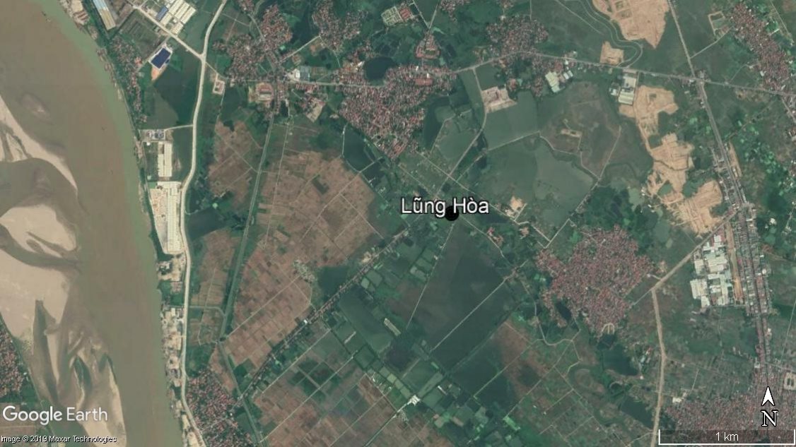 Text Box:
Hình 6. Đặc điểm cảnh quan khu vực Lũng Hòa
(Nguồn: Google earth)
