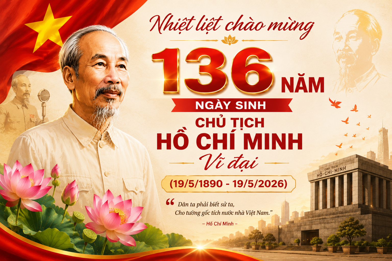 Nhiệt liệt chào mừng 136 năm Ngày sinh Chủ tịch Hồ Chí Minh vĩ đại
(19/5/1890 - 19/5/2026)!