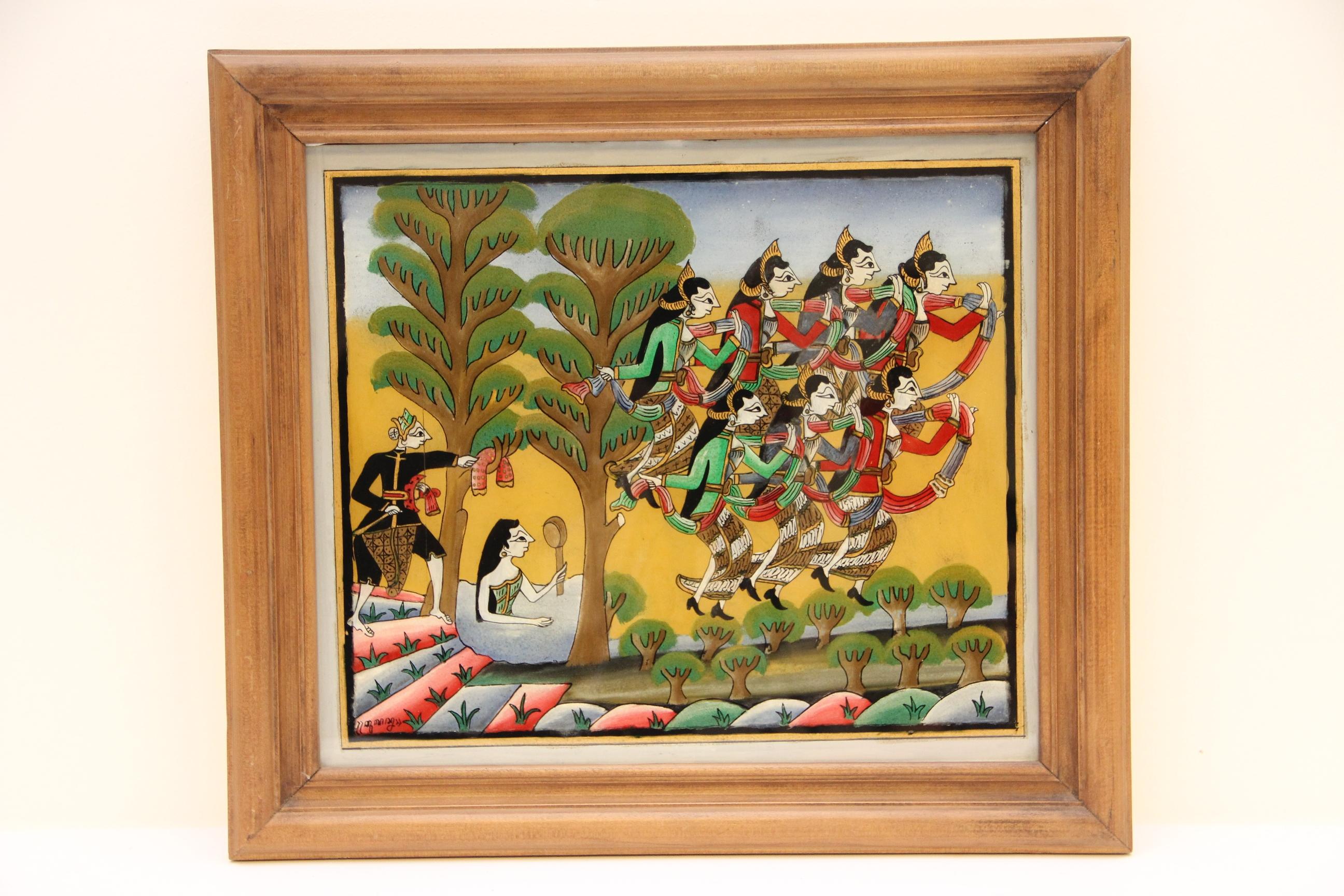 Joko Tarub cưới nữ thần mặt trăng Dewi Nawang Wulan sau khi giấu xiêm y của nàng lúc nàng đang tắm. Khi tìm được xiêm y, Wulan bay về trời

Sulasno, 1998
Yogyakarta, Java