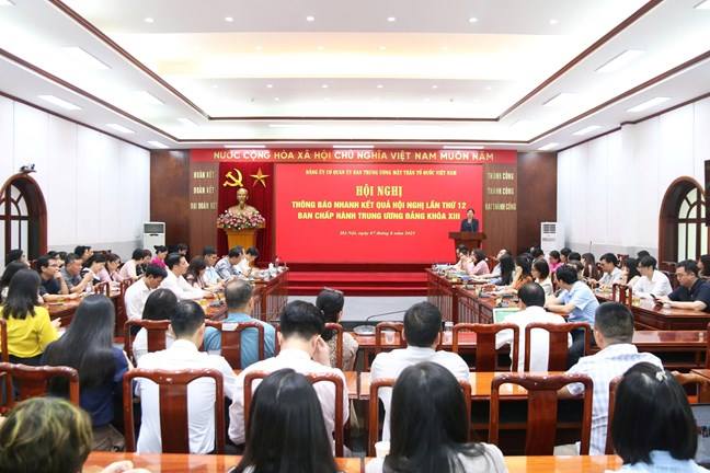  Đảng ủy Cơ quan UBTƯ MTTQ Việt Nam thông báo nhanh kết quả Hội nghị lần thứ 12, Ban Chấp hành Trung ương Đảng khóa XIII 